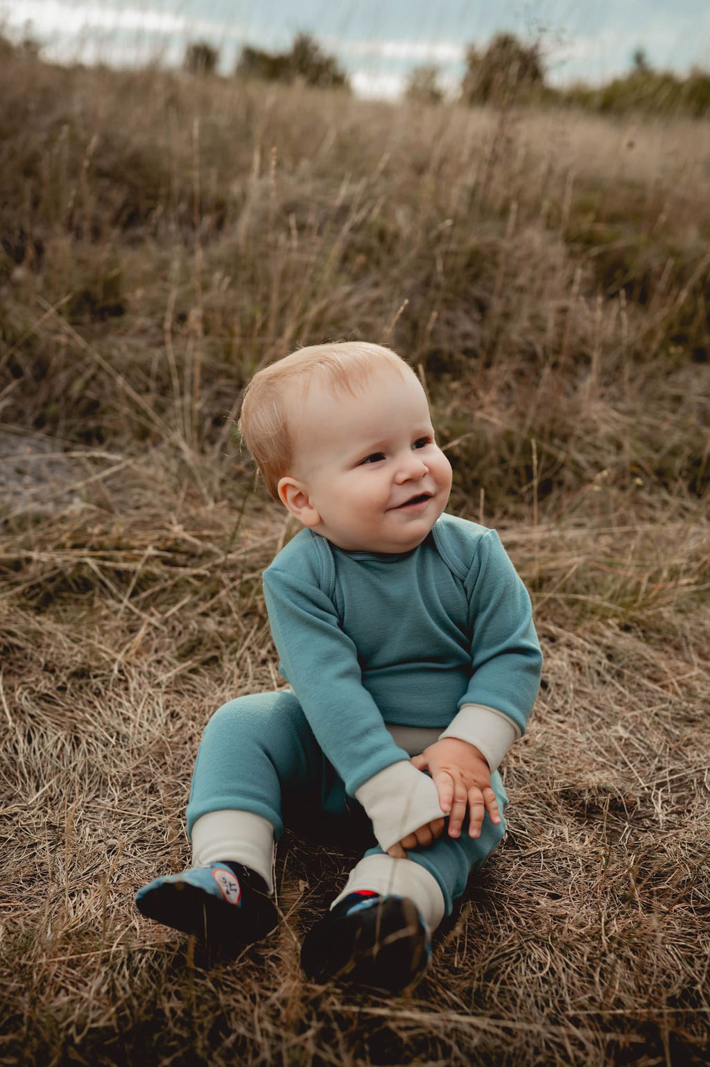 Merino Strampler - Blau-Creme