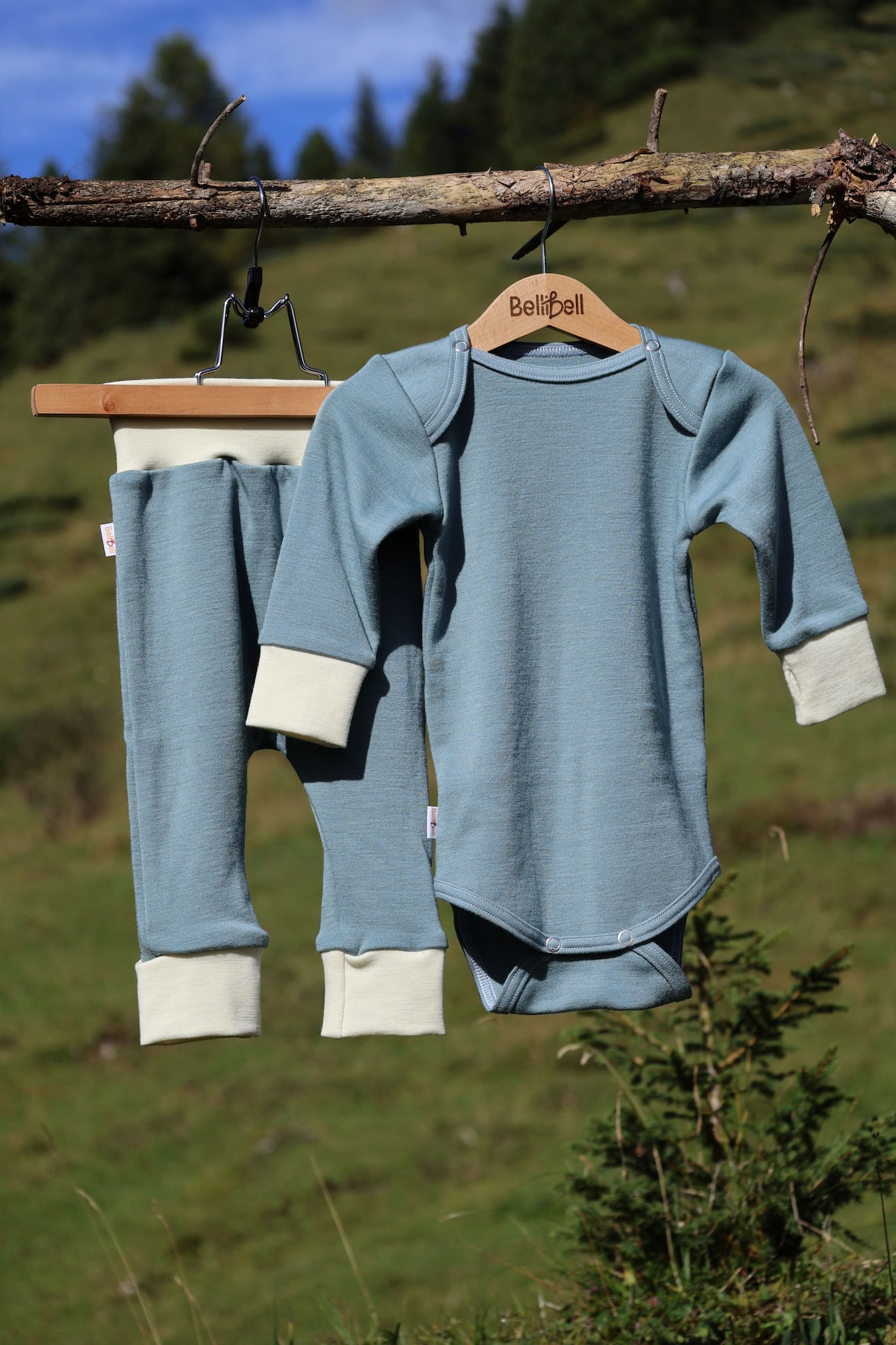 Merino Strampler - Blau-Creme